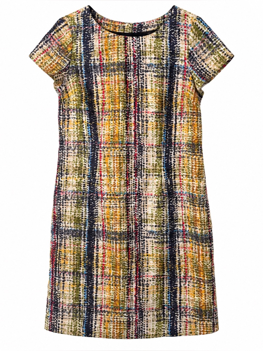 The Limited Multi-Color Short Sleeve Shift Dress - Yellow & Navy Pattern
